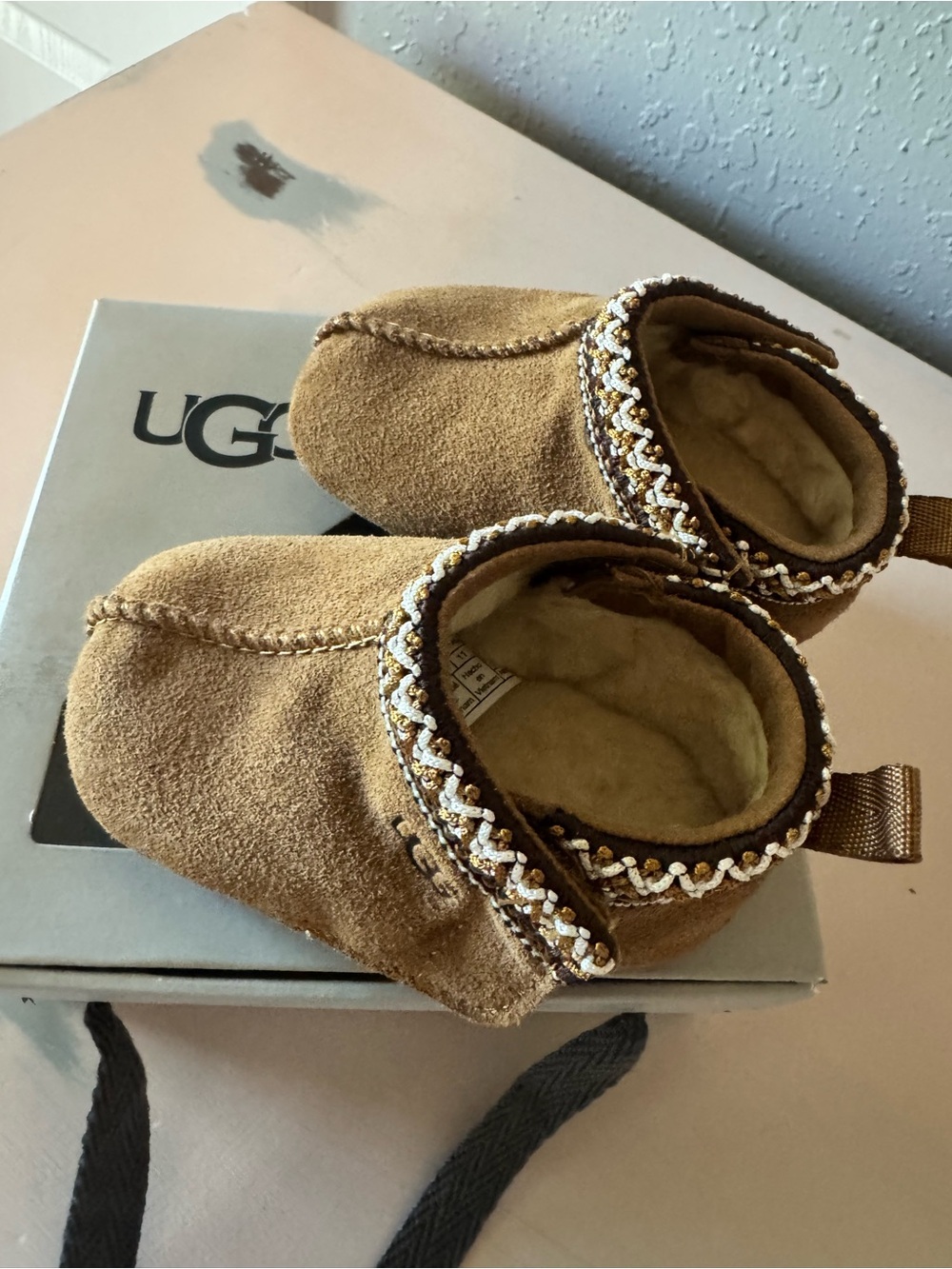 UGG Baby Chestnut Sheepskin Moccasin Booties/ slip-ons